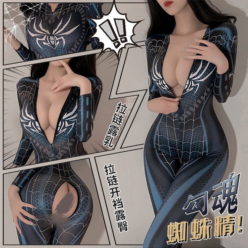 双开拉链蜘蛛女cos紧身连体衣 连体衣 霏慕   